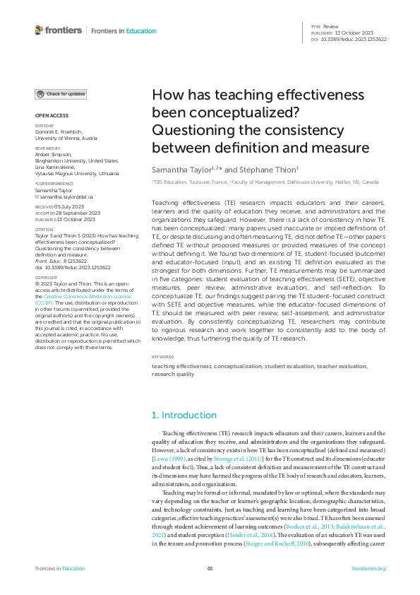 (PDF) How has teaching effectiveness been conceptualized? Questioning ...