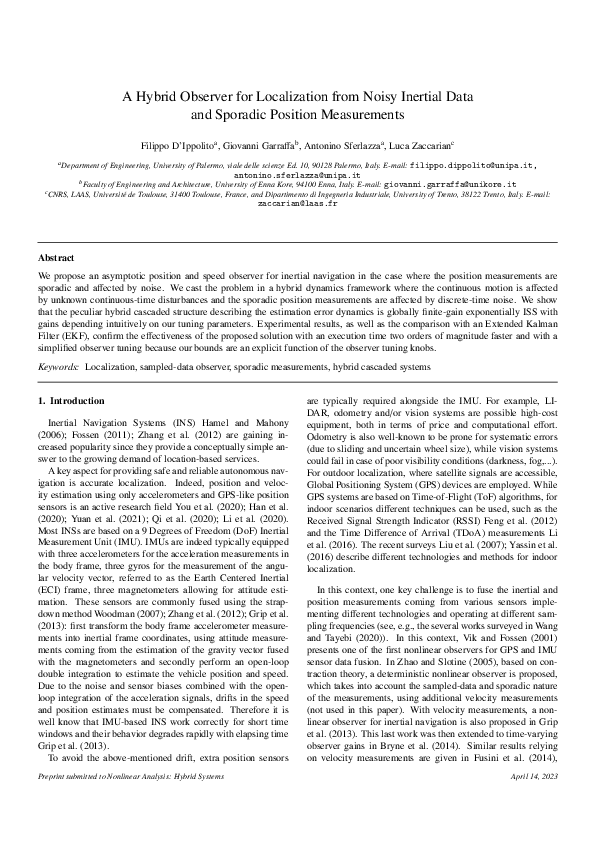 (PDF) A hybrid observer for localization from noisy inertial data and ...