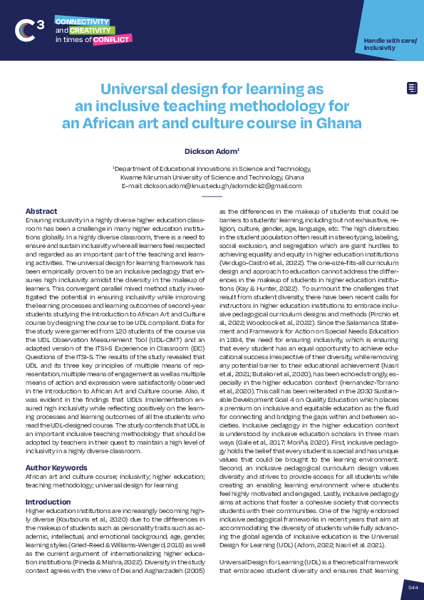 (PDF) Universal design for learning as an inclusive teaching ...