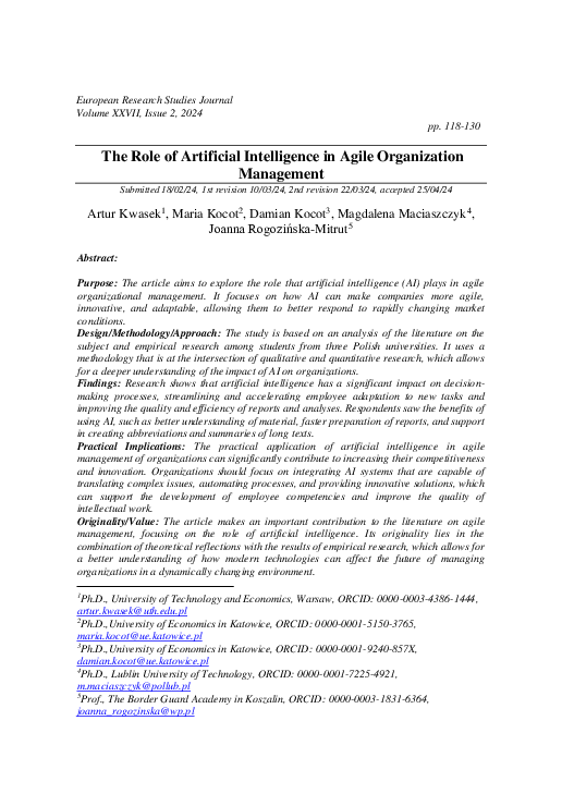 (PDF) The Role of Artificial Intelligence in Agile Organization Management
