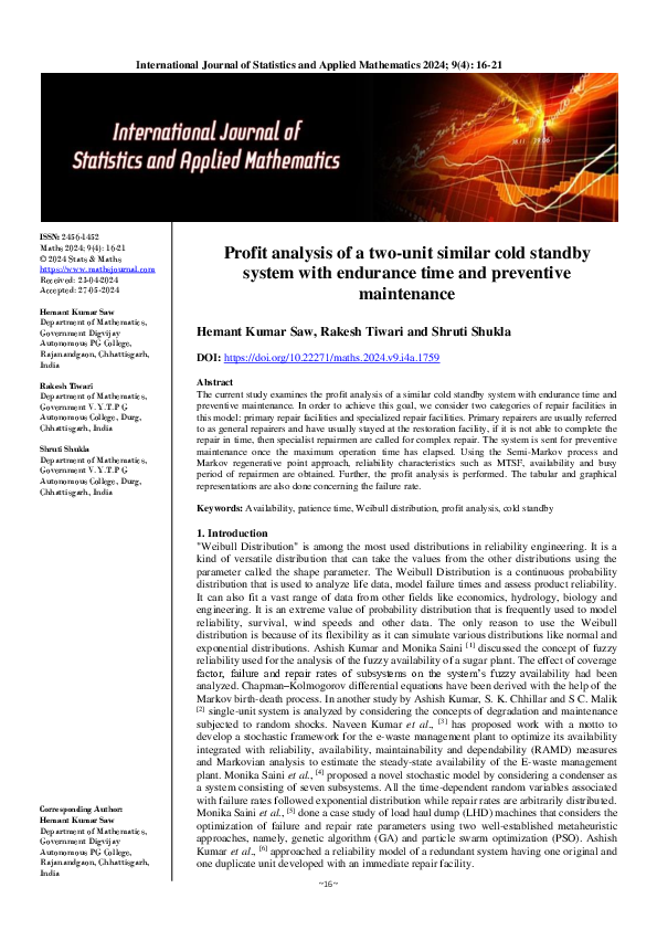 (PDF) Profit analysis of a two-unit similar cold standby system with ...