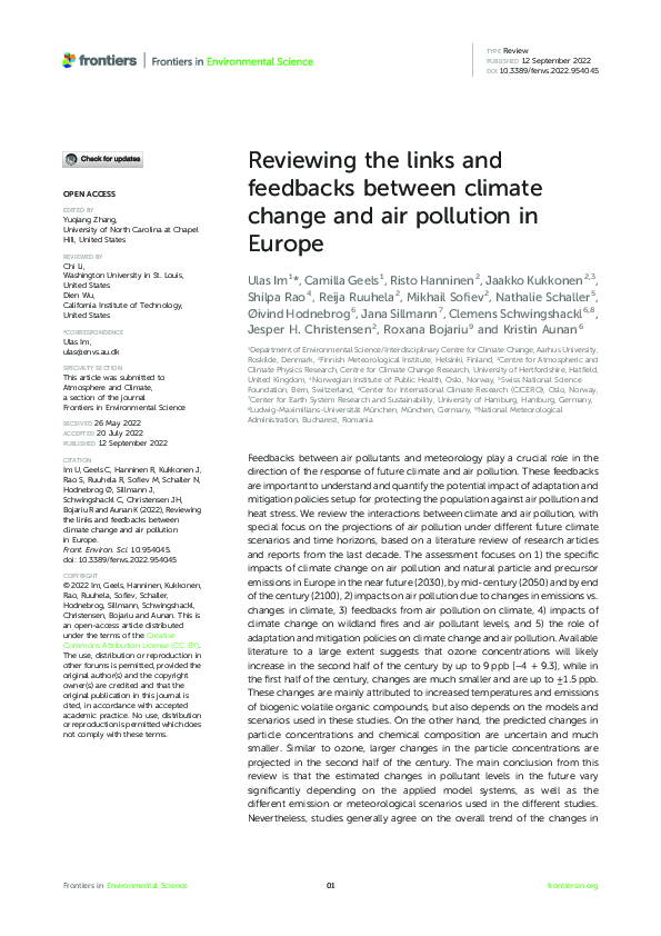 (PDF) Reviewing the links and feedbacks between climate change and air ...