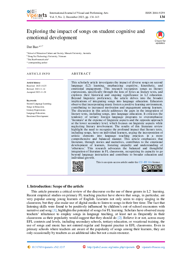 (PDF) Exploring the impact of songs on student cognitive and emotional ...