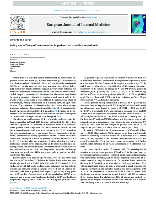 (PDF) Safety and efficacy of levosimendan in patients with cardiac ...