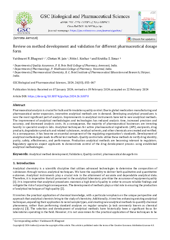 (PDF) Review on method development and validation for different ...