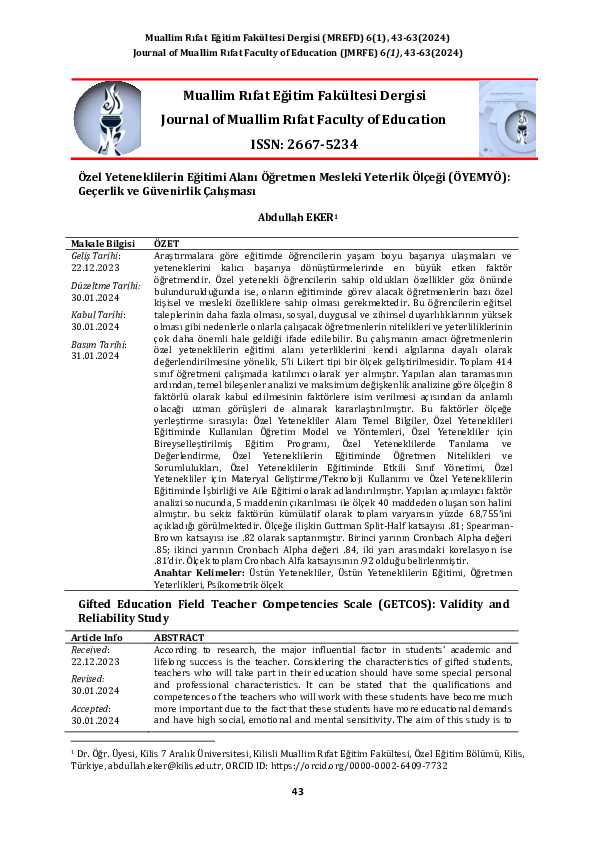 (PDF) Gifted Students’ Teachers Professional Competence Scale (GTPCS ...