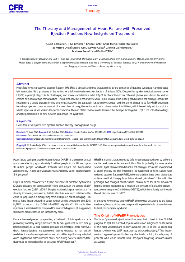 (PDF) The Therapy and Management of Heart Failure with Preserved ...