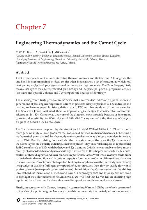 (PDF) Engineering Thermodynamics and the Carnot Cycle