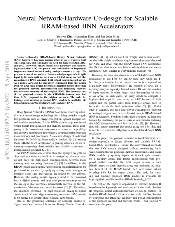 (PDF) Neural Network-Hardware Co-design for Scalable RRAM-based BNN ...