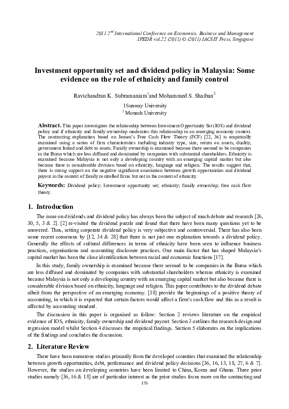 (PDF) Investment opportunity set and dividend policy in Malaysia