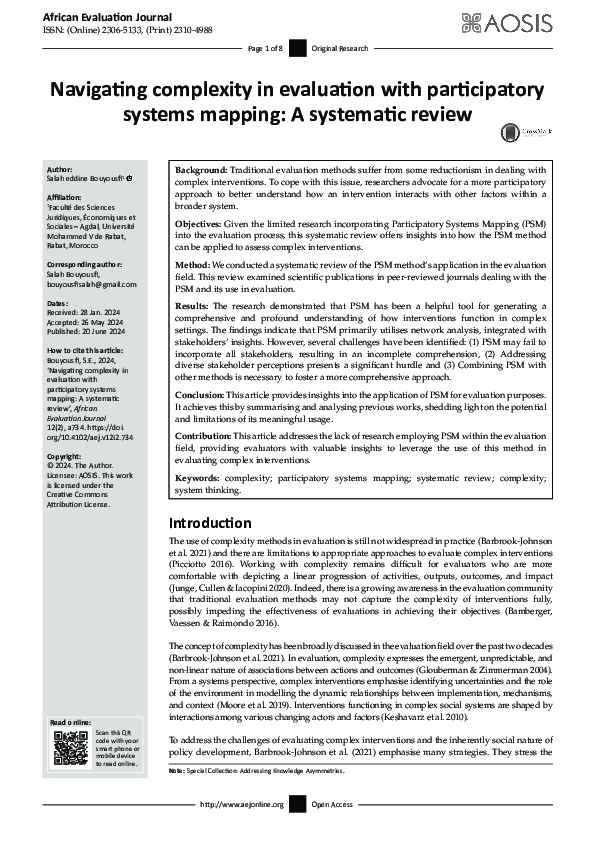 (PDF) Navigating complexity in evaluation with participatory systems ...