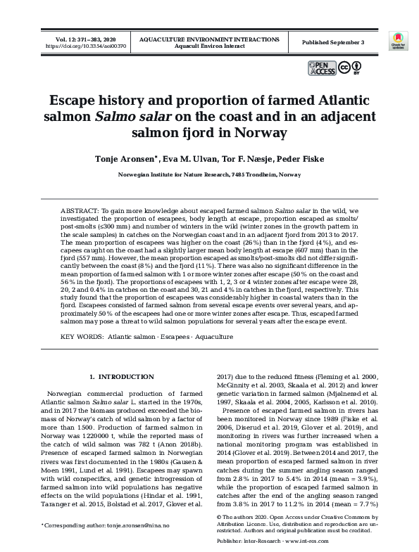 (PDF) Escape history and proportion of farmed Atlantic salmon Salmo ...