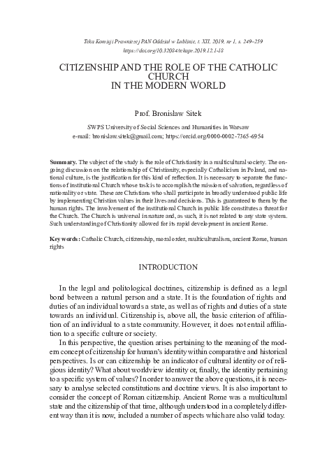 (PDF) Citizenship and the Role of the Catholic Church in the Modern World