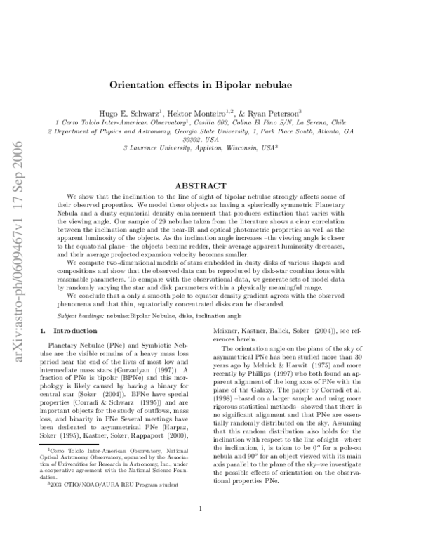 (PDF) Orientation effects in Bipolar nebulae