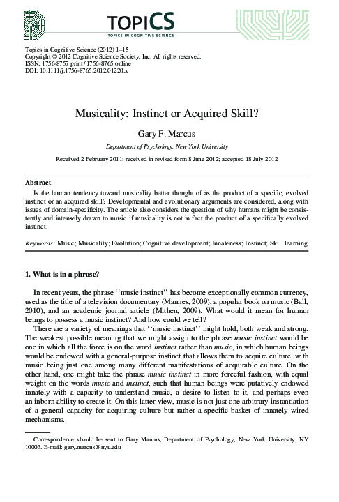 (PDF) Musicality: Instinct or Acquired Skill?