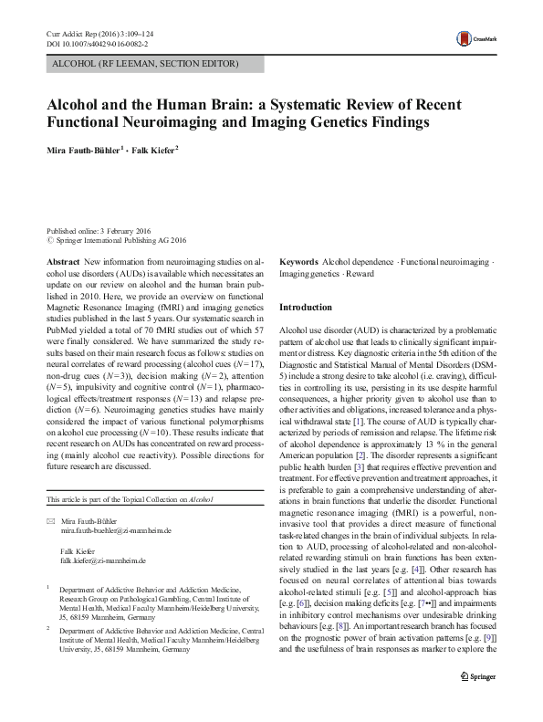 (PDF) Alcohol and the Human Brain: a Systematic Review of Recent ...