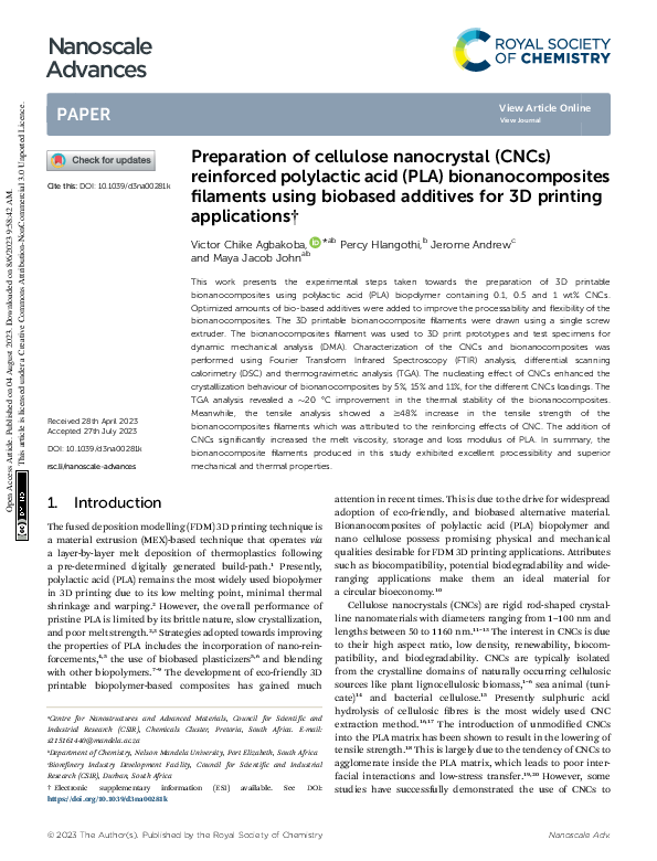 (PDF) Preparation of cellulose nanocrystal (CNCs) reinforced polylactic ...