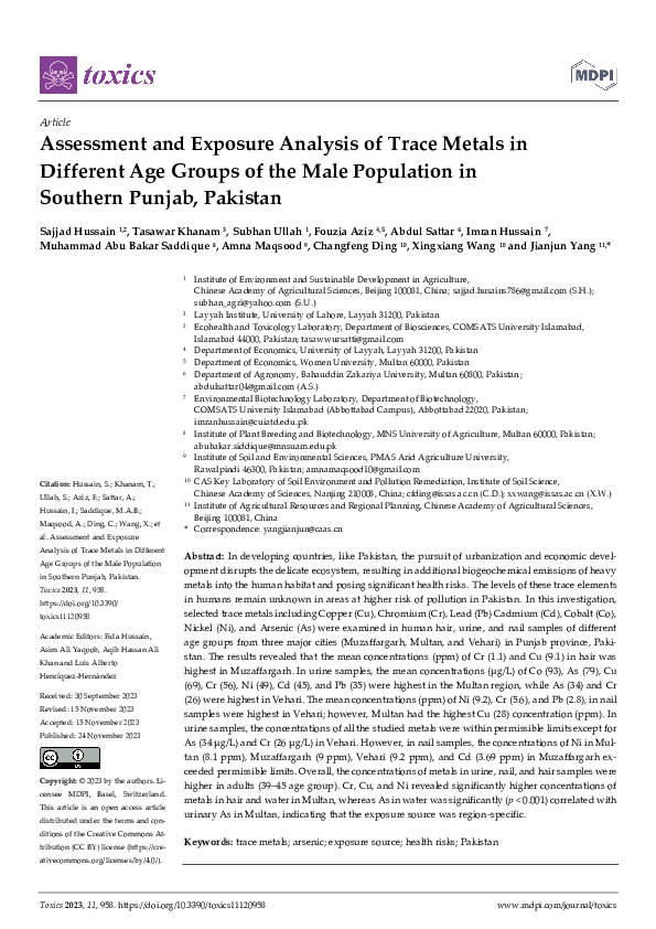 (PDF) Assessment and Exposure Analysis of Trace Metals in Different Age ...
