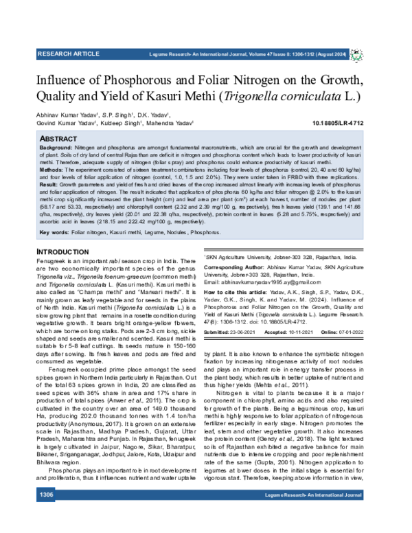 (PDF) Influence of Phosphorous and Foliar Nitrogen on the Growth ...