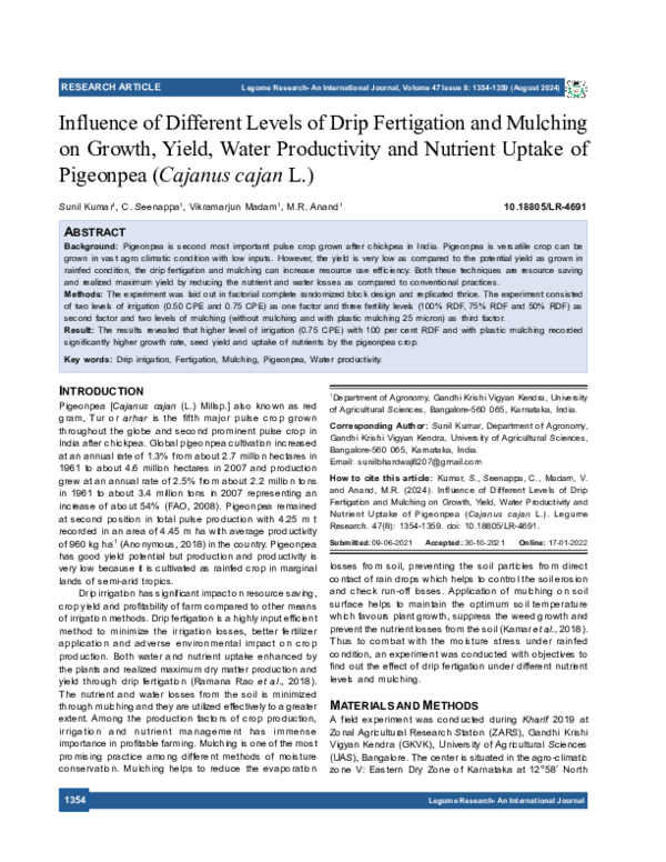 (PDF) Influence of Different Levels of Drip Fertigation and Mulching on ...