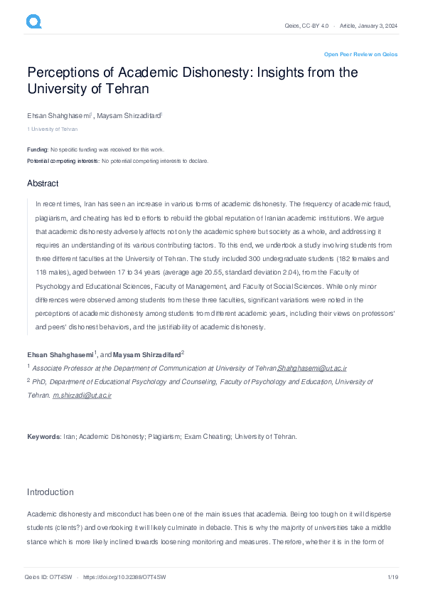 (PDF) Perceptions of Academic Dishonesty: Insights from the University ...