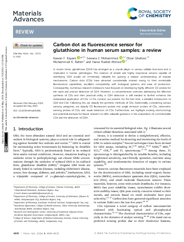(PDF) Carbon dot as fluorescence sensor for glutathione in human serum ...