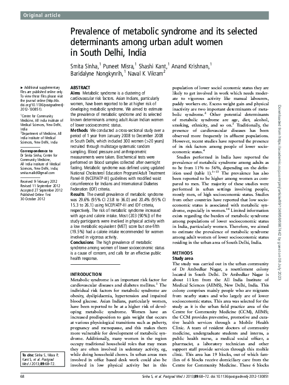 (PDF) Prevalence of metabolic syndrome and its selected determinants ...