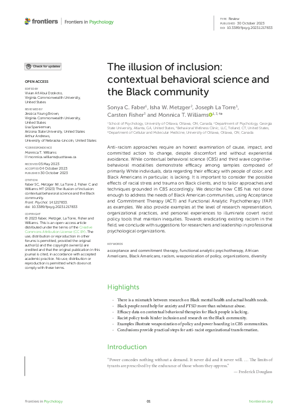 (PDF) The illusion of inclusion: contextual behavioral science and the ...