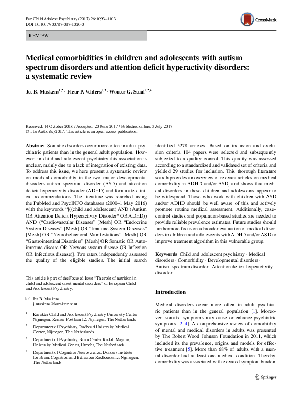 (PDF) Medical comorbidities in children and adolescents with autism ...