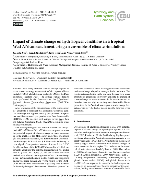 (PDF) Impact of climate change on hydrological conditions in a tropical ...