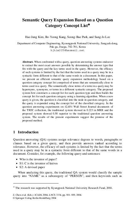 (PDF) Semantic Query Expansion Based on a Question Category Concept List