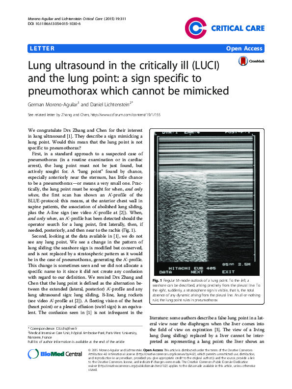 (PDF) Lung ultrasound in the critically ill (LUCI) and the lung point ...