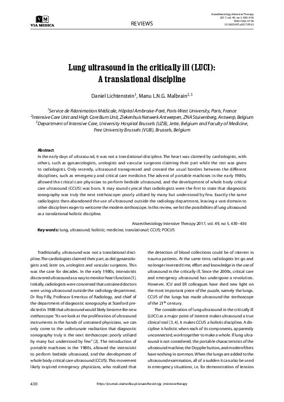 (PDF) Lung ultrasound in the critically ill (LUCI): A translational ...