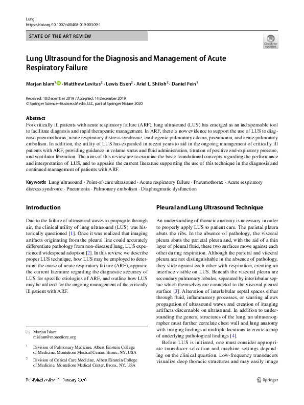 (PDF) Lung Ultrasound for the Diagnosis and Management of an Acute ...