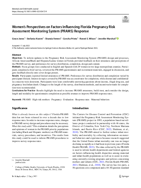 (PDF) Women’s Perspectives on Factors Influencing Florida Pregnancy ...