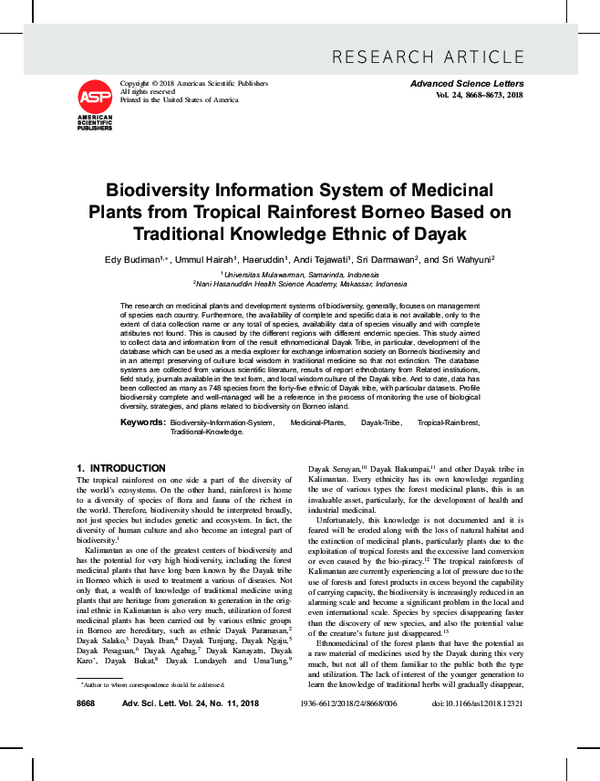 (PDF) Biodiversity Information System of Medicinal Plants from Tropical ...