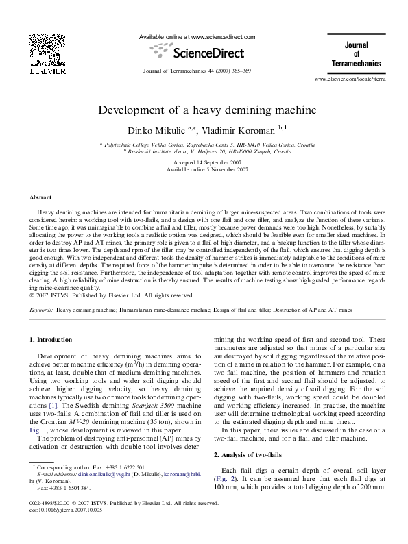 (PDF) Development of a heavy demining machine