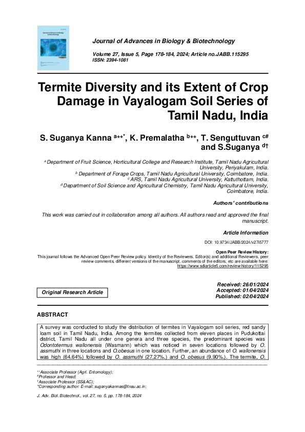 (PDF) Termite Diversity and its Extent of Crop Damage in Vayalogam Soil ...