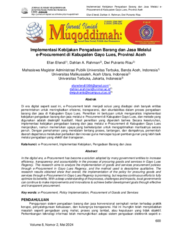 (PDF) Implementasi Kebijakan Pengadaan Barang dan Jasa Melalui e ...