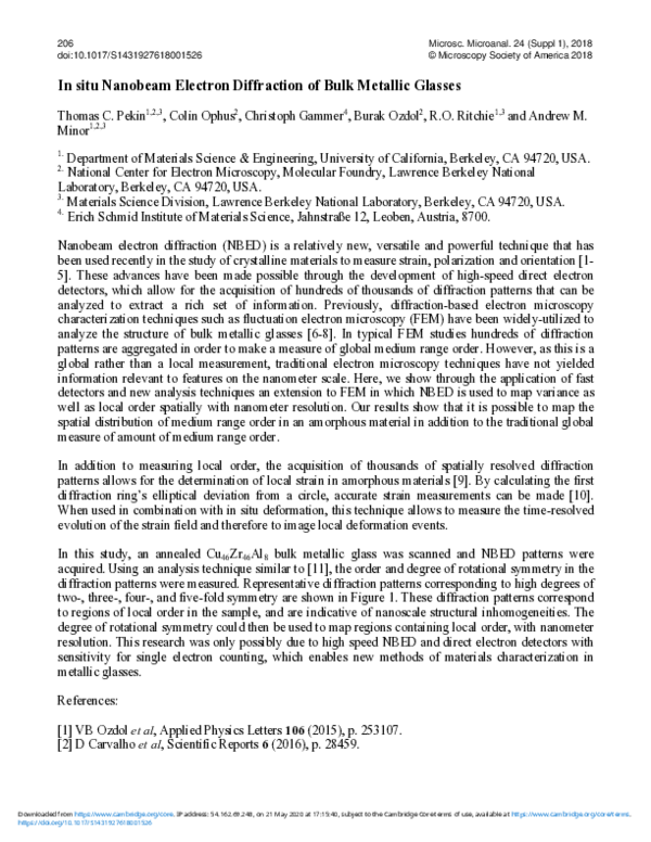 (PDF) In situ Nanobeam Electron Diffraction of Bulk Metallic Glasses