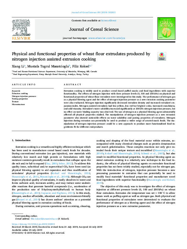 (PDF) Physical and functional properties of wheat flour extrudates ...