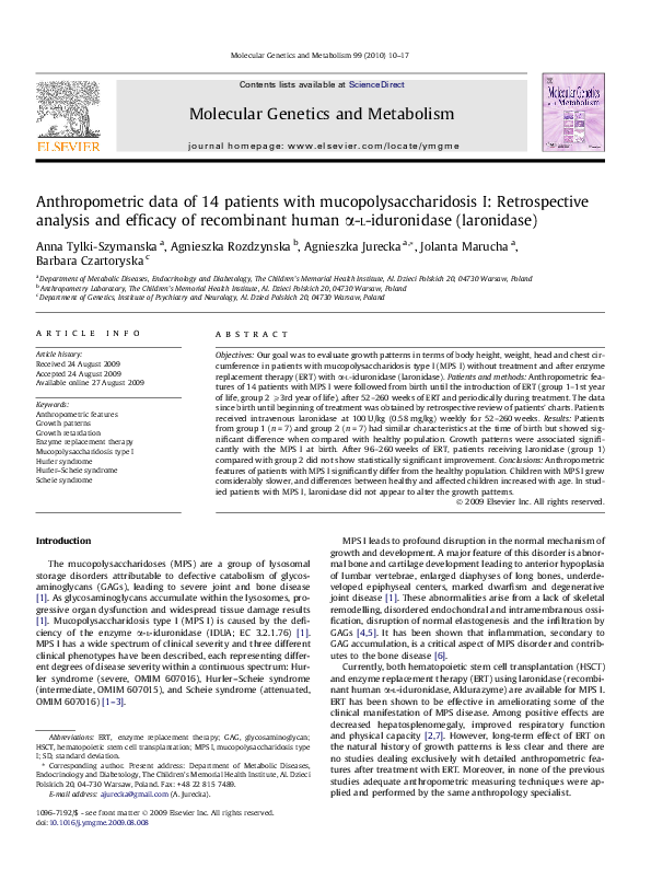 (PDF) Anthropometric data of 14 patients with mucopolysaccharidosis I ...