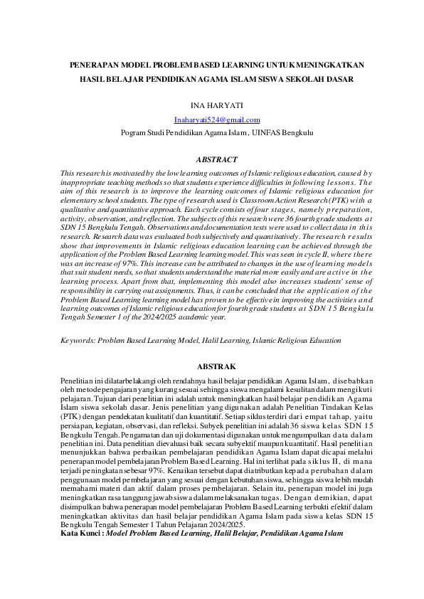 (PDF) PENERAPAN MODEL PROBLEM BASED LEARNING UNTUK MENINGKATKAN HASIL ...
