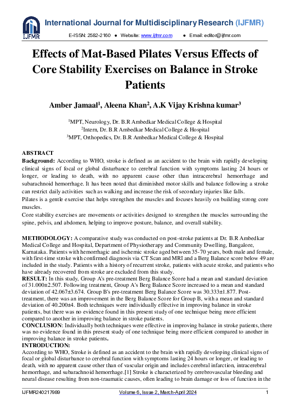 (PDF) Effects of Mat-based Pilates Versus Effects of Core Stability ...