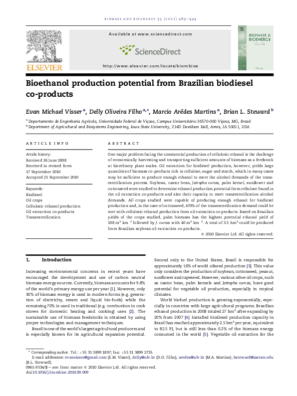 (PDF) Bioethanol production potential from Brazilian biodiesel co-products