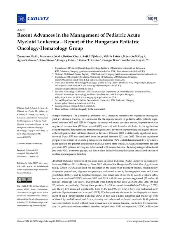 (PDF) Recent Advances in the Management of Pediatric Acute Myeloid ...