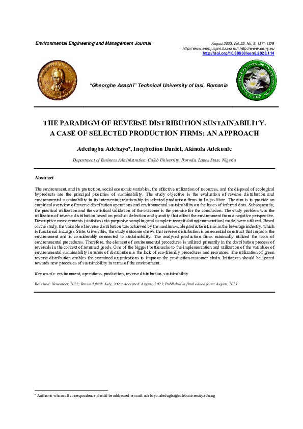 (PDF) The Paradigm of Reverse Distribution Sustainability. A Case of ...