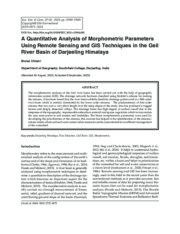 (PDF) A Quantitative Analysis of Morphometric Parameters Using Remote ...