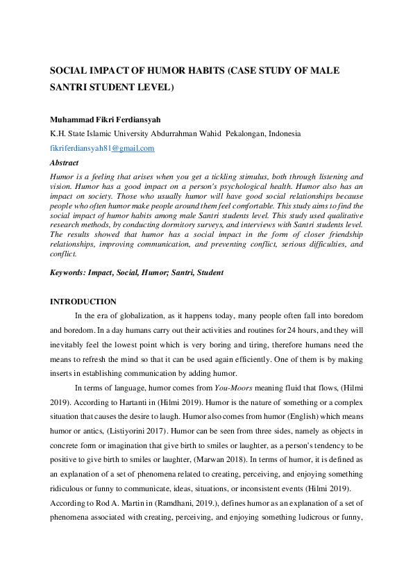 (PDF) Social Impact of Humor Habits (Case Study of Male Santri Student ...