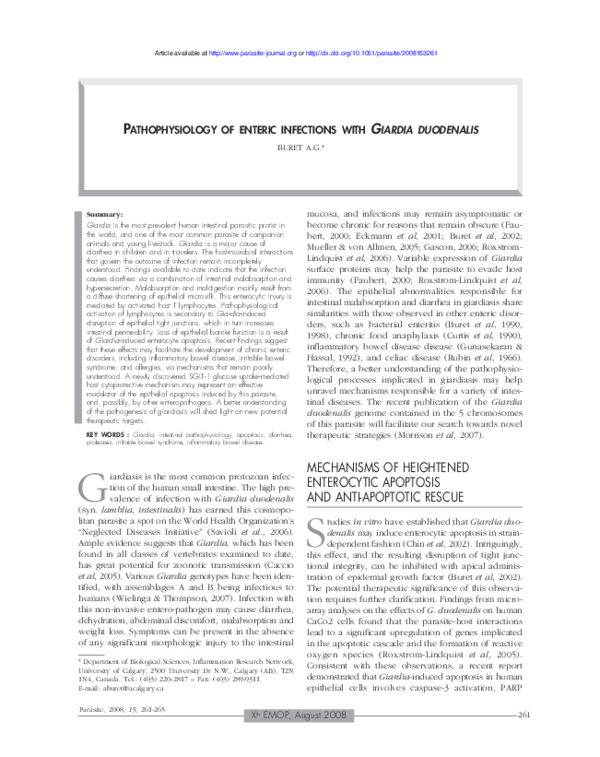 (PDF) Pathophysiology of enteric infections with Giardia duodenalis